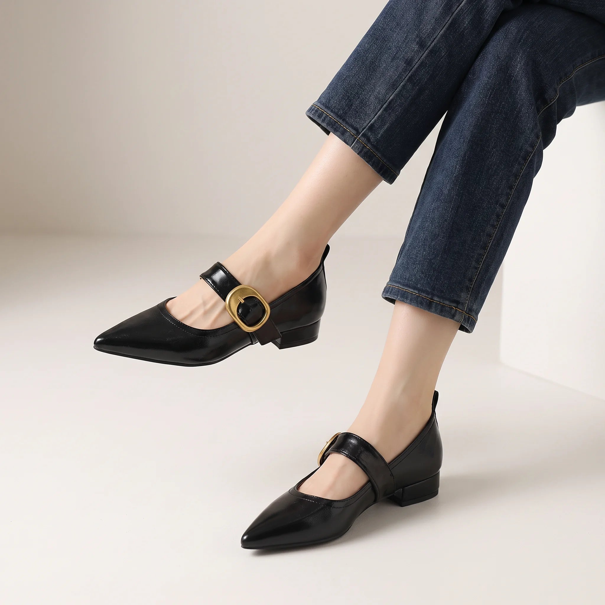 Fioré | Slip On Flats for Women - Pointed Toe Buckle Detail Cushioned Elegant Regular Fit-Women's Flats-Black-4-Camoufit