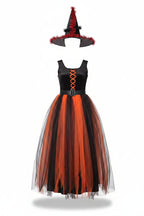 Women's Black and Orange Witch Dress Hat and Belt Halloween Costume