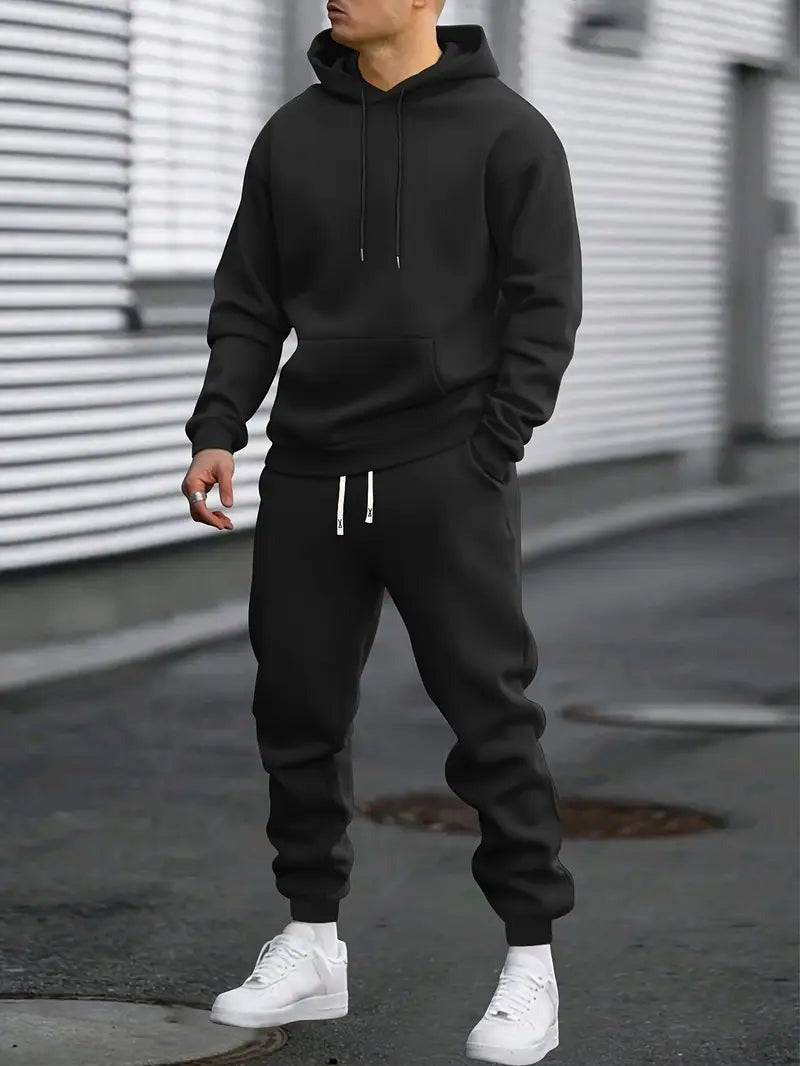 Corenzo | Hoodie Jogger Two Piece Set for Men - Coordinated Clean Waist Casual Relaxed Fit-Men's Two Piece Set-Black-S-Camoufit