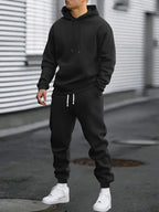 Corenzo | Hoodie Jogger Two Piece Set for Men - Coordinated Clean Waist Casual Relaxed Fit-Men's Two Piece Set-Black-S-Camoufit