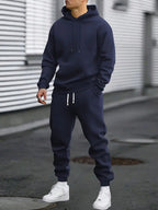 Corenzo | Hoodie Jogger Two Piece Set for Men - Coordinated Clean Waist Casual Relaxed Fit-Men's Two Piece Set-Dark Blue-S-Camoufit