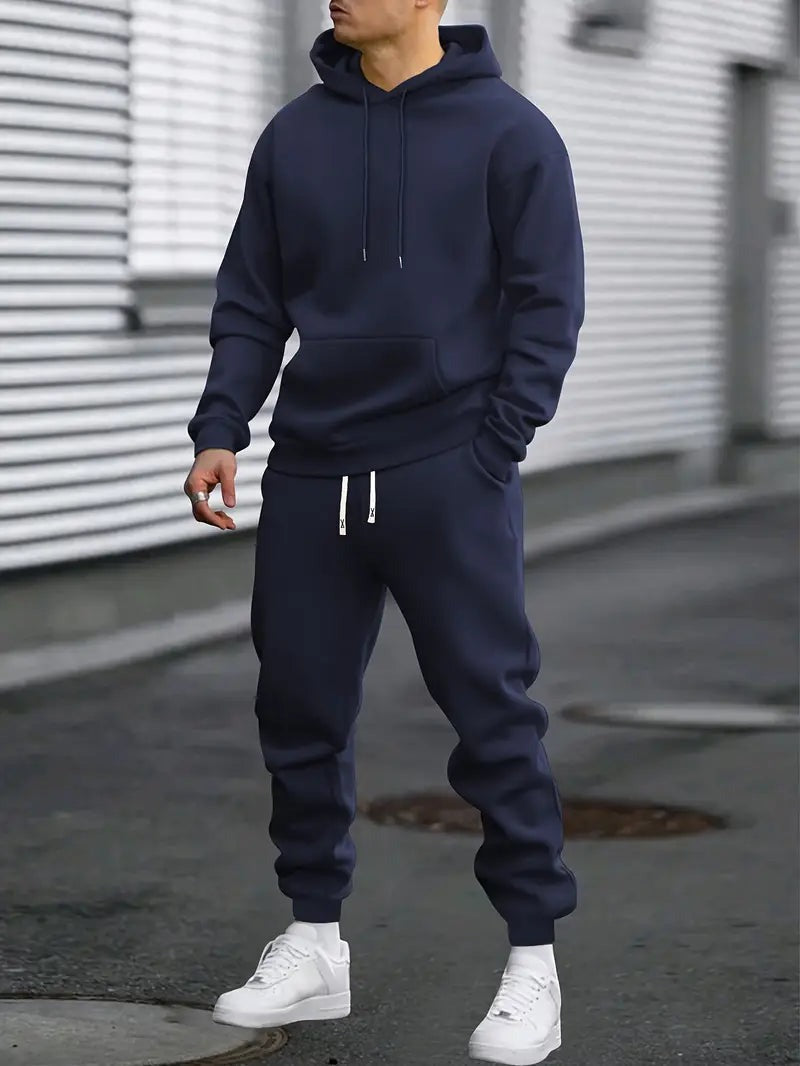 Corenzo | Hoodie Jogger Two Piece Set for Men - Coordinated Clean Waist Casual Relaxed Fit-Men's Two Piece Set-Dark Blue-S-Camoufit
