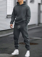 Corenzo | Hoodie Jogger Two Piece Set for Men - Coordinated Clean Waist Casual Relaxed Fit-Men's Two Piece Set-Dark Grey-S-Camoufit