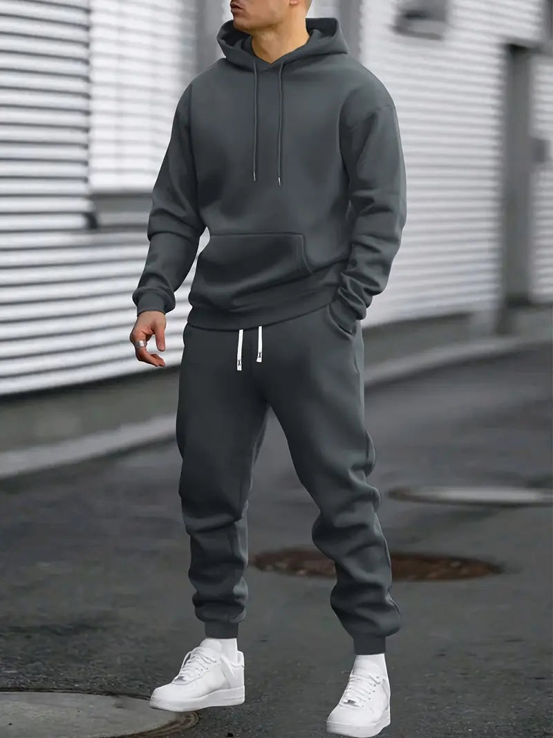 Corenzo | Hoodie Jogger Two Piece Set for Men - Coordinated Clean Waist Casual Relaxed Fit-Men's Two Piece Set-Dark Grey-S-Camoufit