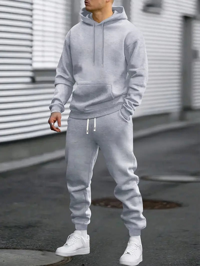 Corenzo | Hoodie Jogger Two Piece Set for Men - Coordinated Clean Waist Casual Relaxed Fit-Men's Two Piece Set-Grey-S-Camoufit