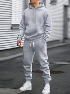 Corenzo | Hoodie Jogger Two Piece Set for Men - Coordinated Clean Waist Casual Relaxed Fit-Men's Two Piece Set-Grey-S-Camoufit