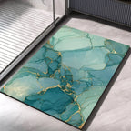 Teal bath mat with green-blue marble pattern and gold veins, quick-dry non-slip