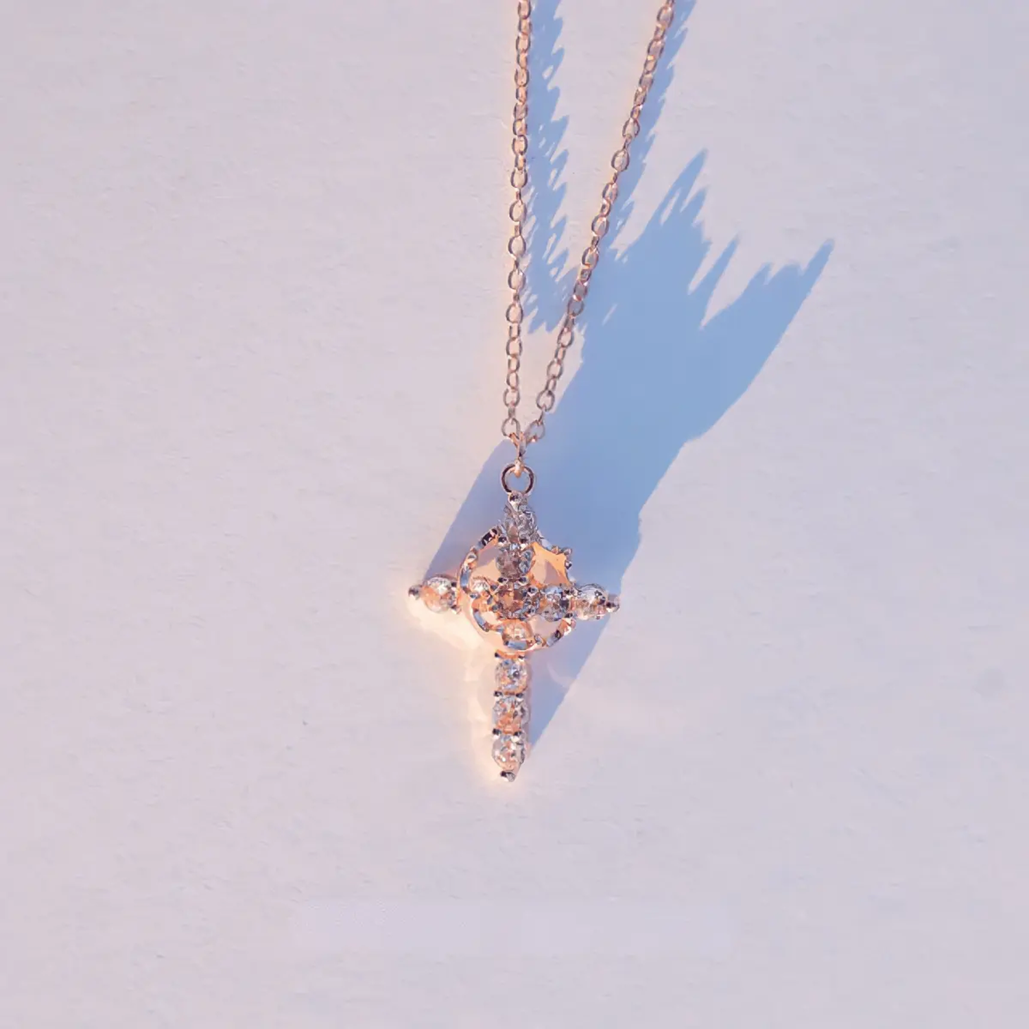 Naïra | Cross Pendant Necklace for Women - Crystal Crown Faith Delicate Elegant Fit-Necklaces-Rose Gold-Camoufit