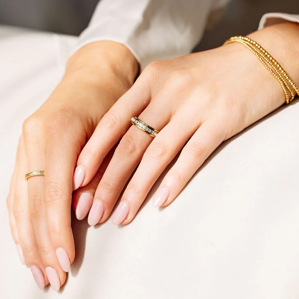 Fioré | Spinner Ring for Women - Silver Crystal Fidget Rotating Band Elegant Fit-Ring-Gold-5-Camoufit