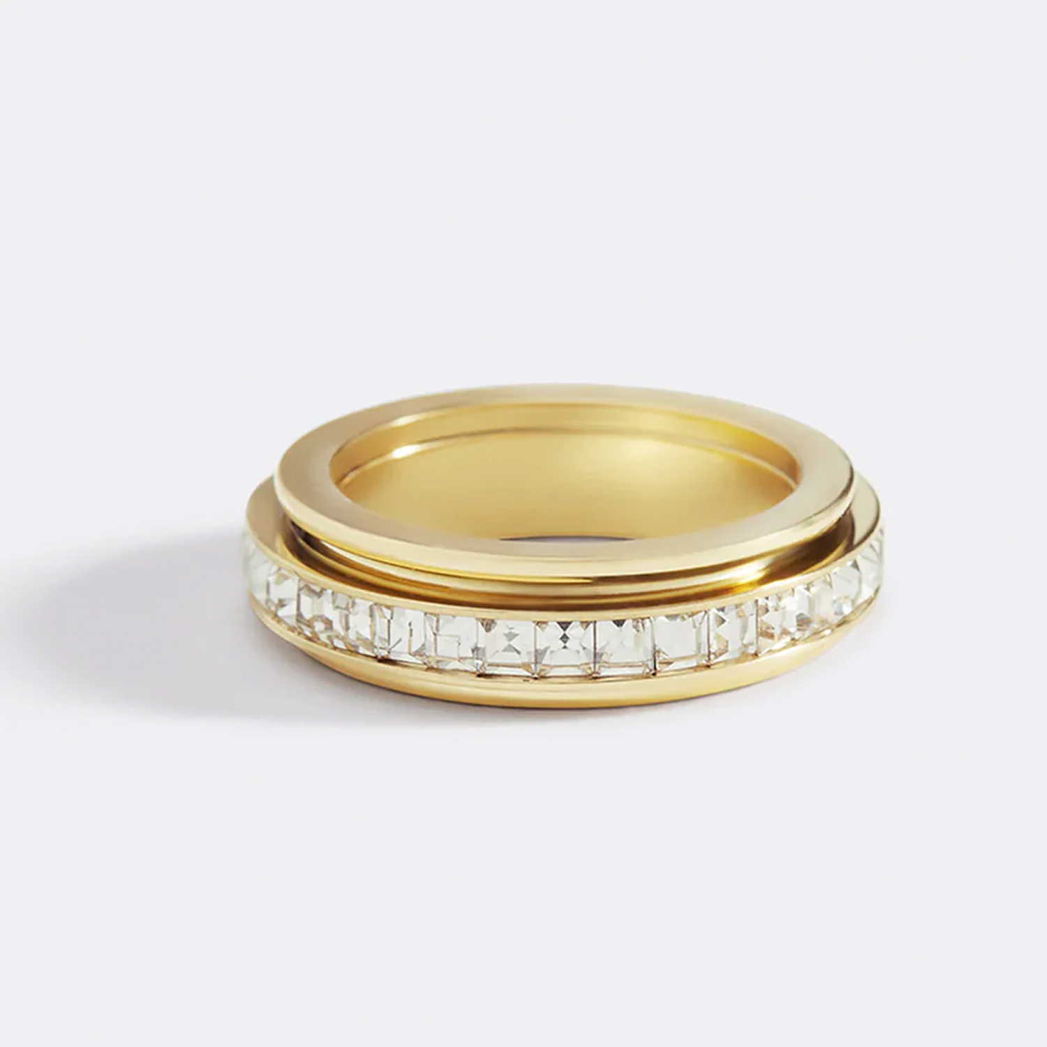Fioré | Spinner Ring for Women - Silver Crystal Fidget Rotating Band Elegant Fit-Ring-Gold-5-Camoufit