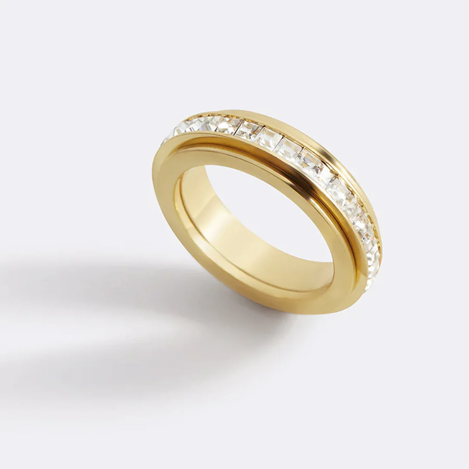Fioré | Spinner Ring for Women - Silver Crystal Fidget Rotating Band Elegant Fit-Ring-Gold-5-Camoufit