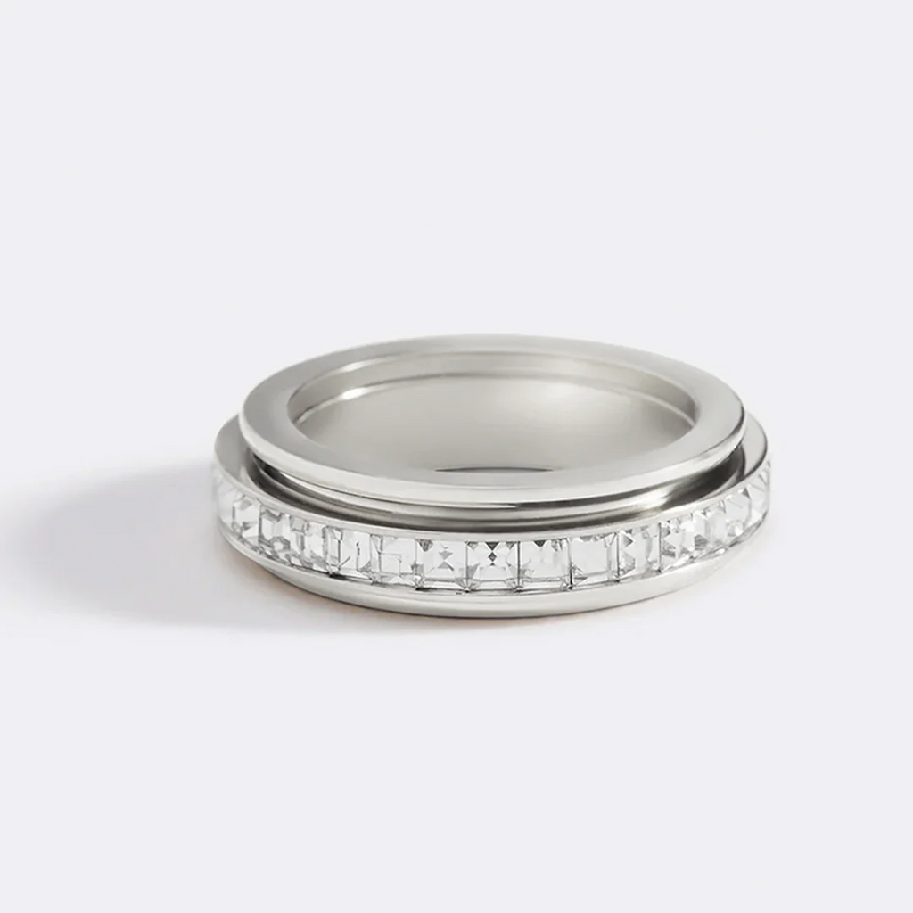 Fioré | Spinner Ring for Women - Silver Crystal Fidget Rotating Band Elegant Fit-Ring-Silver-5-Camoufit
