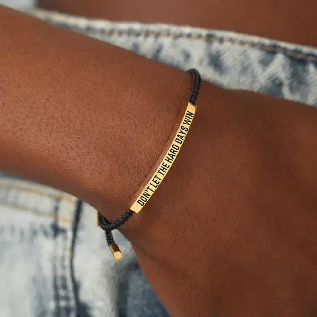 Celoura | Inspirational Bracelet for Women - Delicate Engraved Elegant Minimalist Fit-bracelet-Black and Gold-Don't Let The Hard Days Win-Camoufit