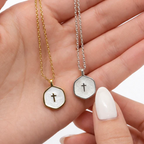 Elyvia | Cross Pendant Necklace for Women - Gold Enamel Minimalist Elegant Fit-Necklaces-Pearl White-Gold-plated-Camoufit