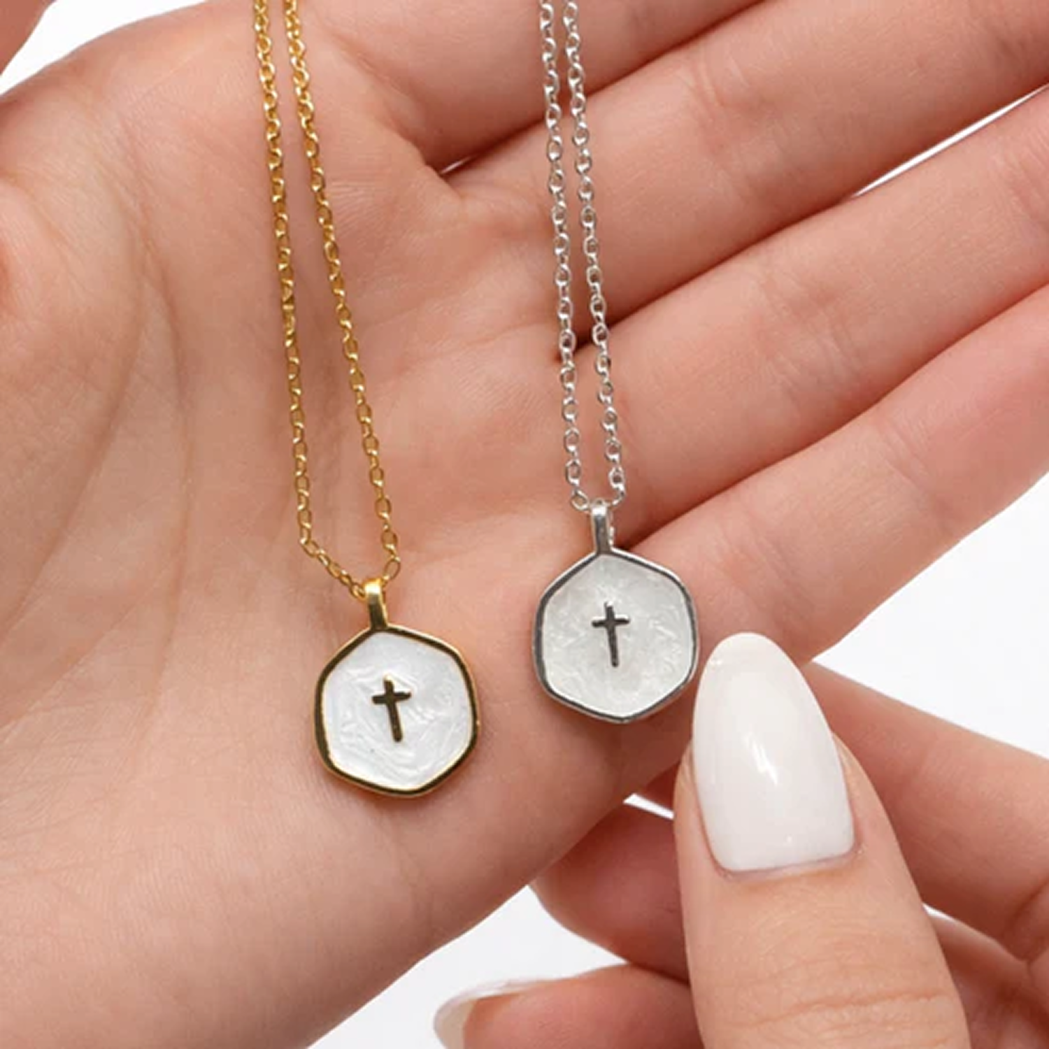 Elyvia | Cross Pendant Necklace for Women - Gold Enamel Minimalist Elegant Fit-Necklaces-Pearl White-Gold-plated-Camoufit