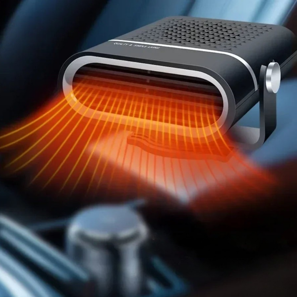 Black car heater fan showing vented heat airflow through front grille