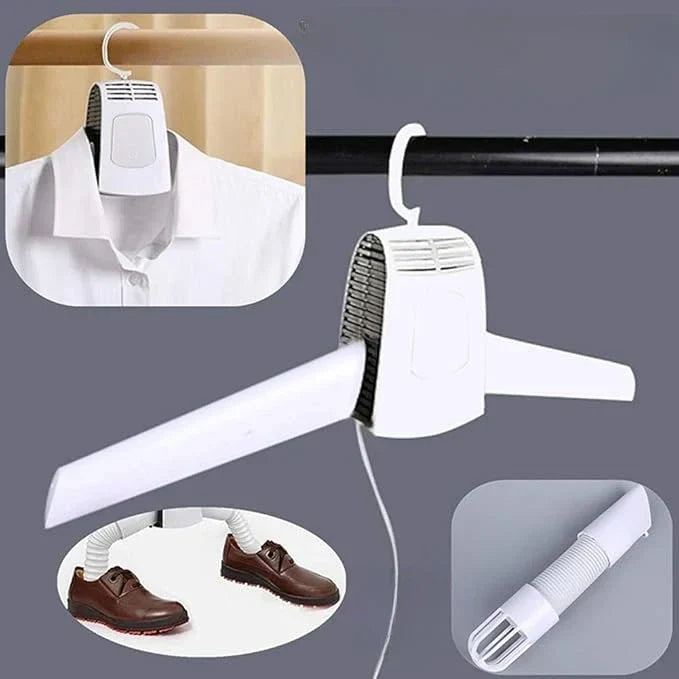 Vented electric clothes dryer with hanger and cord, plus portable drying tube