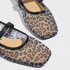 Lumielle | Women's Leopard Print Mesh Mary Jane Flats – Breathable Buckle Comfort Fit-Mary Jane Flats-Black Leopard-5-
