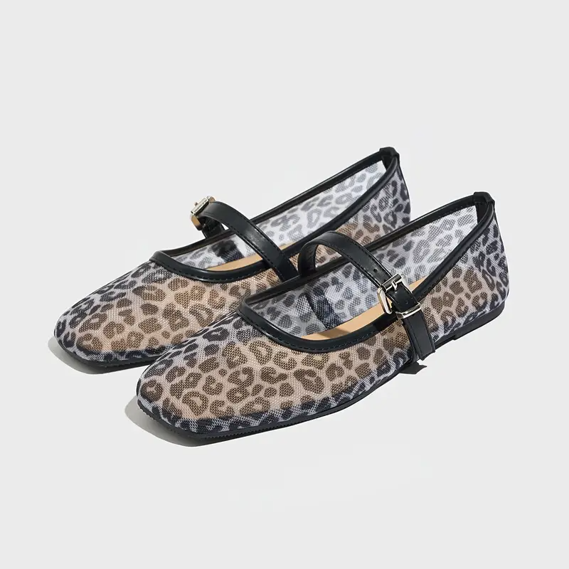 Lumielle | Women's Leopard Print Mesh Mary Jane Flats – Breathable Buckle Comfort Fit-Mary Jane Flats-Brown Leopard-5-