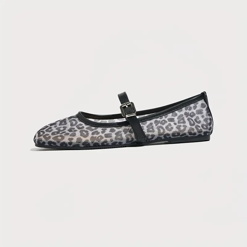 Lumielle | Women's Leopard Print Mesh Mary Jane Flats – Breathable Buckle Comfort Fit-Mary Jane Flats-Brown Leopard-5-
