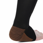 Black open-toe support sock with breathable knit foot panel and long side zipper.