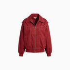 Zafira | Women's Oversized Zip Up Bomber Jacket with Collar Padded Streetwear Casual Coat-Women's Bomber Jacket-Red-S-
