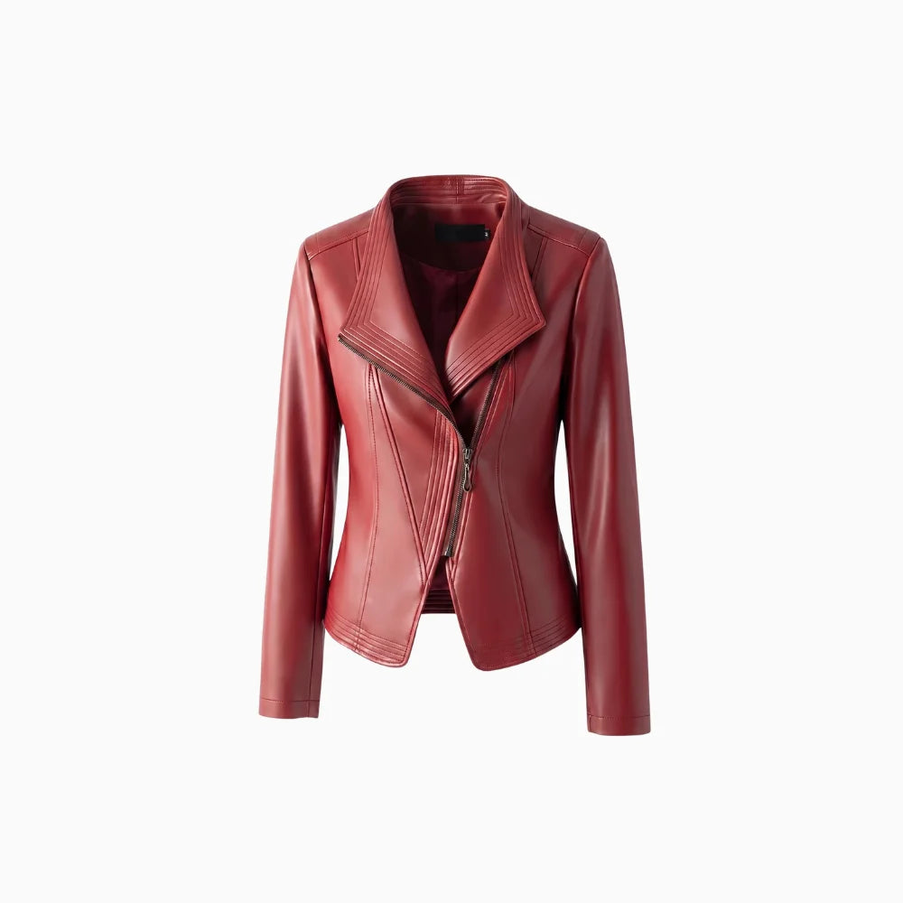 Amélis | Moto Jacket for Women – Sheepskin Leather Tailored Fit-Women's Leather Jacket-Burgundy-XS-Camoufit