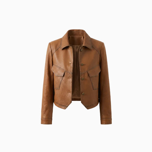 Alévia | Vintage Leather Jacket for Women – Vegan Leather Cropped Fit-Women's Leather Jacket-Coffee-XS-Camoufit