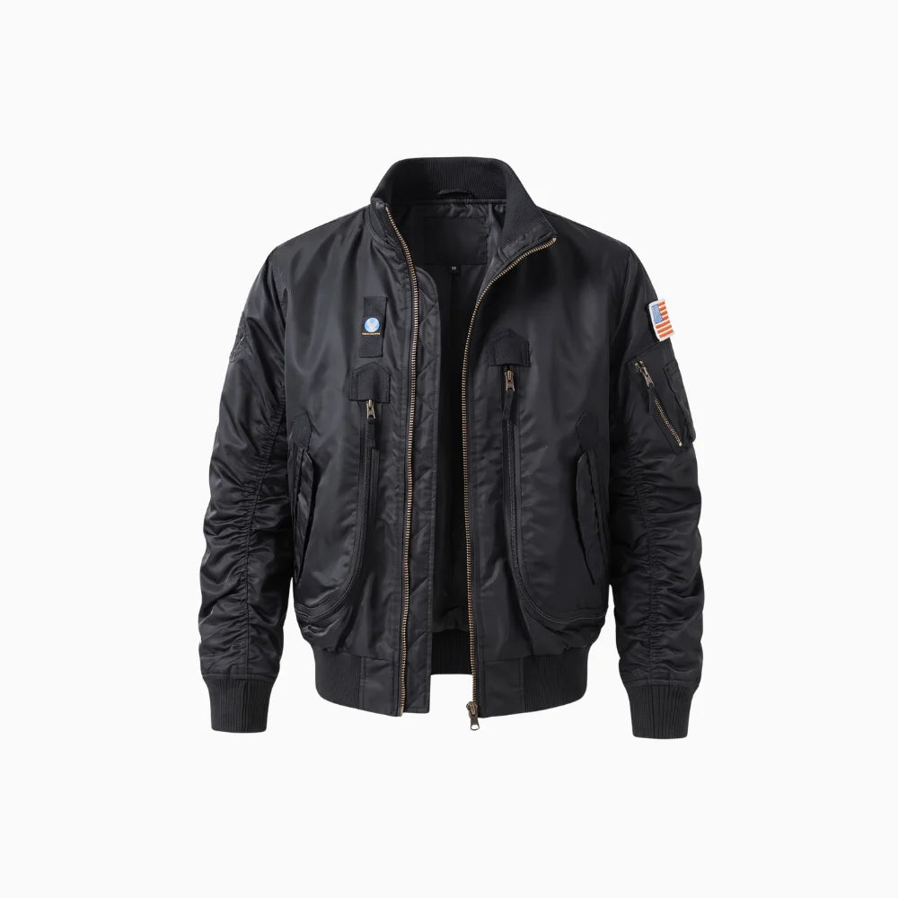 Lorenzo | MA 1 Flight Jacket for Men - Nylon Bomber Water Resistant Ribbed Cuff Classic Fit