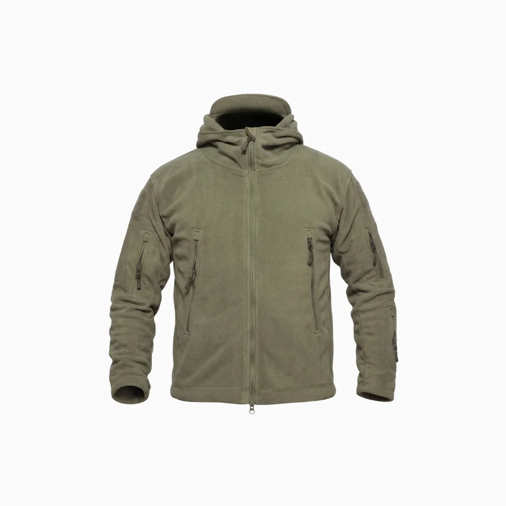 Rovano | Fleece Tactical Jacket for Men - Hooded Warm Windproof Multi Pocket Military Fit-Tactical Jackets-Black-S-Camoufit