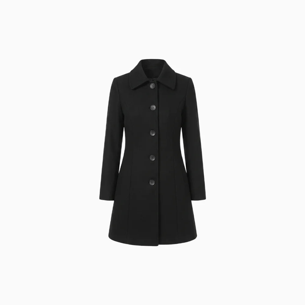Vayelle | Women's Single Breasted Winter Trench Coat Wool Blend Tailored Elegant Long Jacket-Women's Trench Coats-Black-S-