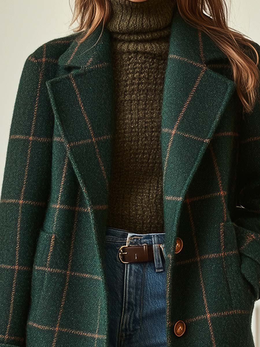 Larinda | Vintage Tweed Coat Women Structured Elegant Fit-Women's Jacket-Green-S-Camoufit