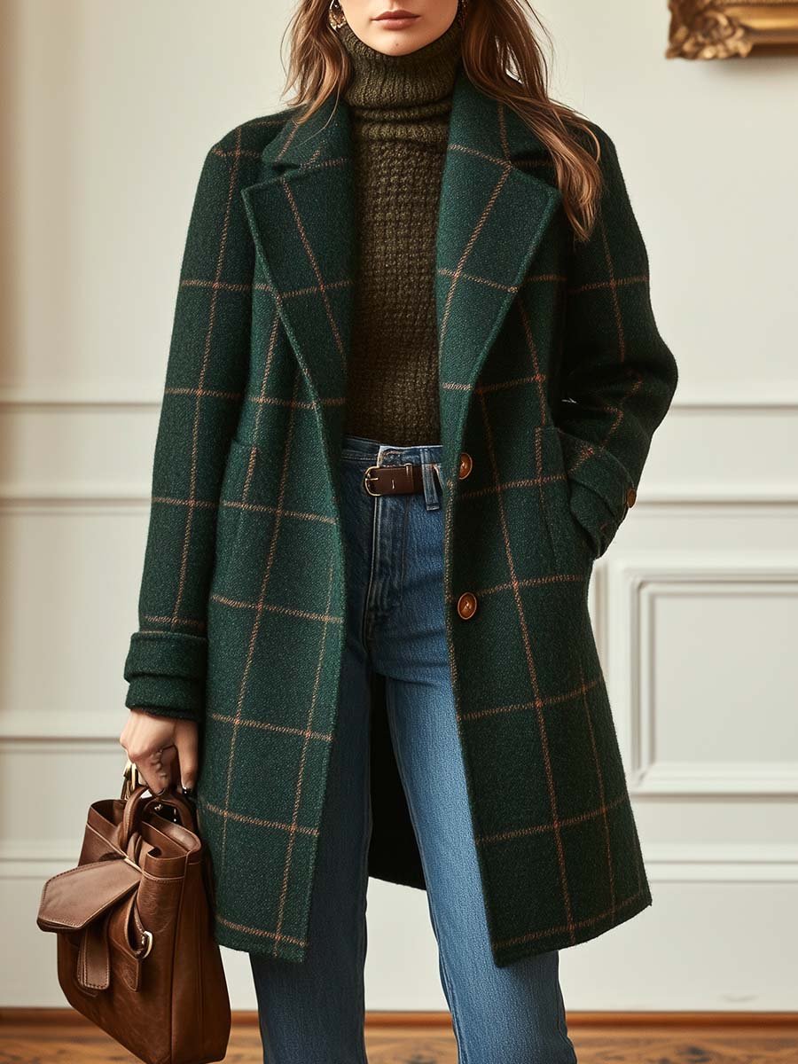 Larinda | Vintage Tweed Coat Women Structured Elegant Fit-Women's Jacket-Green-S-Camoufit