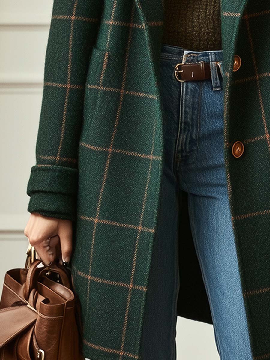 Larinda | Vintage Tweed Coat Women Structured Elegant Fit-Women's Jacket-Green-S-Camoufit