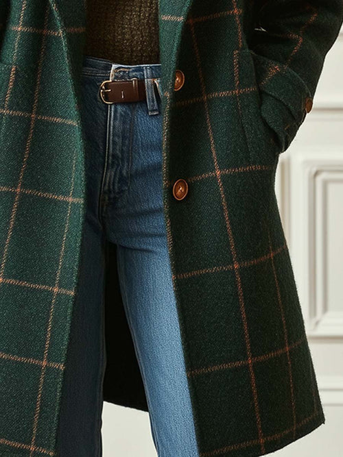 Larinda | Vintage Tweed Coat Women Structured Elegant Fit-Women's Jacket-Green-S-Camoufit