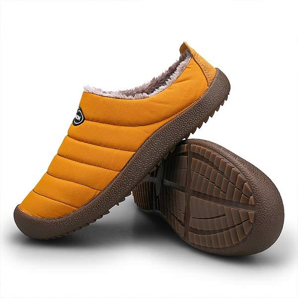 Men's warm lined slip-on slippers, orange top and brown non-slip rubber sole