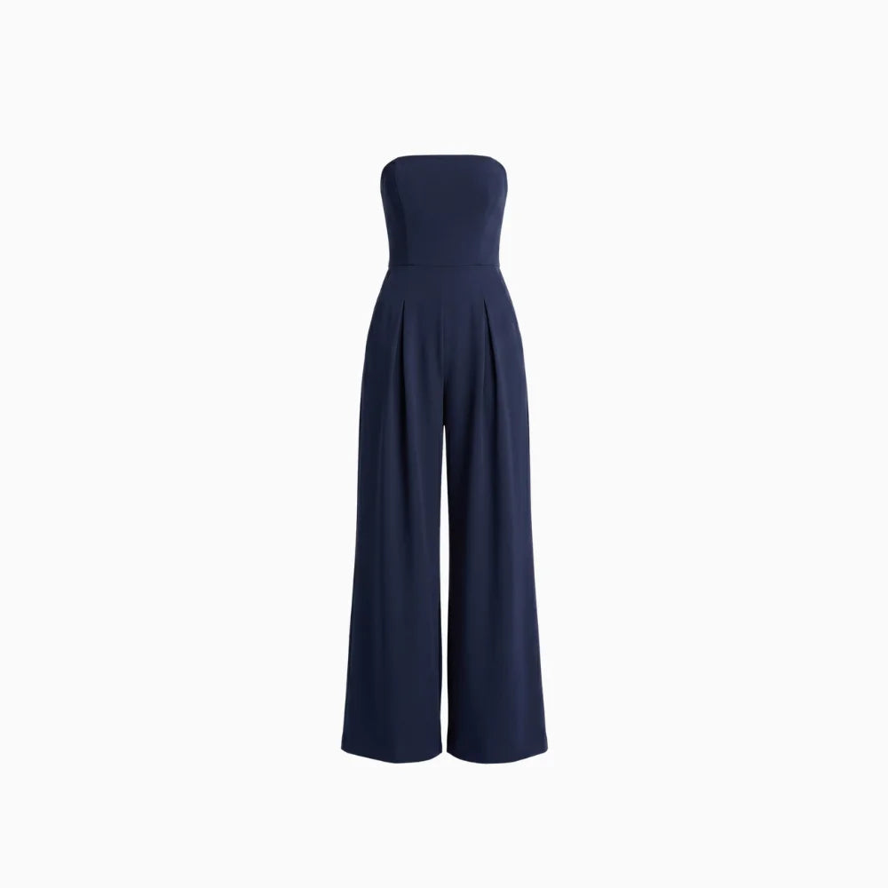 Vionelle | Women's Strapless Wide Leg Jumpsuit Tailored Waist Pockets Elegant Evening Playsuit-Jumpsuit-Navy-XS-Camoufit