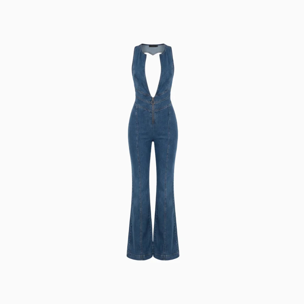 Aloura | Heart-Shaped Denim Jumpsuit for Women – Zip Front Bodycon Fit-Jumpsuit-Navy-XS-Camoufit