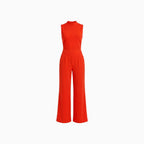 Orelia | Women's Sleeveless Jumpsuit with Mock Neck Skivvy Wide Leg Elegant Summer Playsuit-Jumpsuit-Red-S-Camoufit