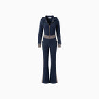 Aloura | Hooded Jumpsuit for Women - V Neck Zipper Knitted Dark Blue Retro Slim Sport Fit-Jumpsuit-Dark Blue-XS-Camoufit