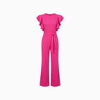 Mireya | Women's Bow Tie Wide Leg Jumpsuit Flutter Sleeve Belted Waist Elegant Tailored Playsuit-Jumpsuit-Beige-S-Camoufit