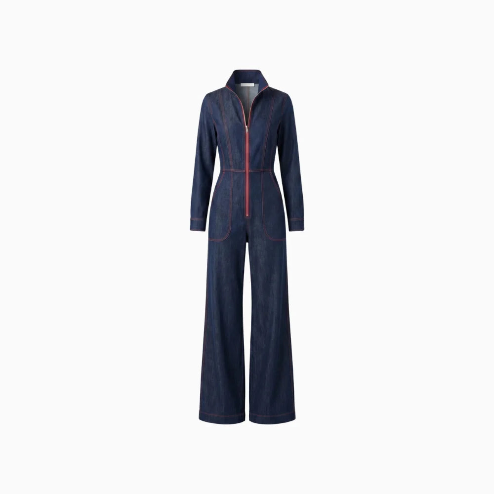 Vireya | Denim Wide Leg Jumpsuit for Women – Red Loose Fit-Jumpsuit-Navy-XS-Camoufit