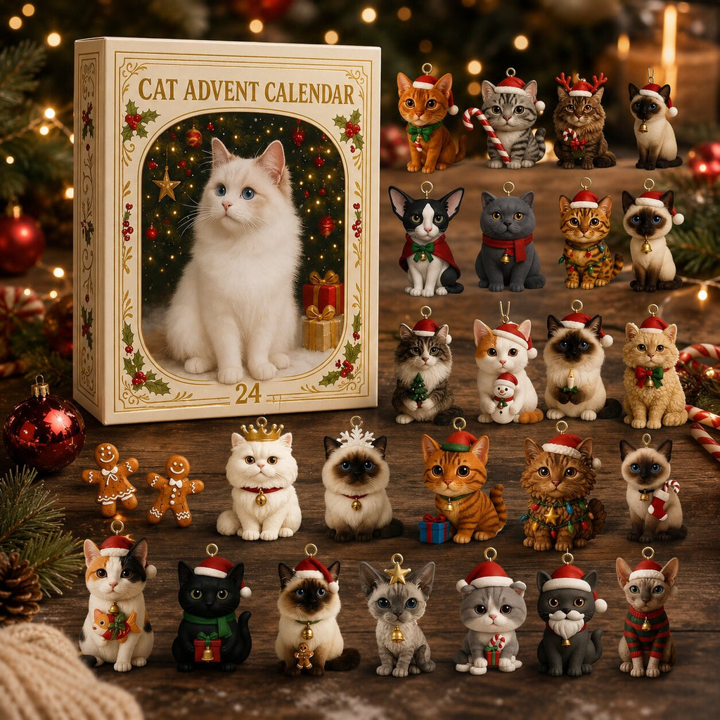 Cat advent calendar box with white cat cover art and “24” number panel