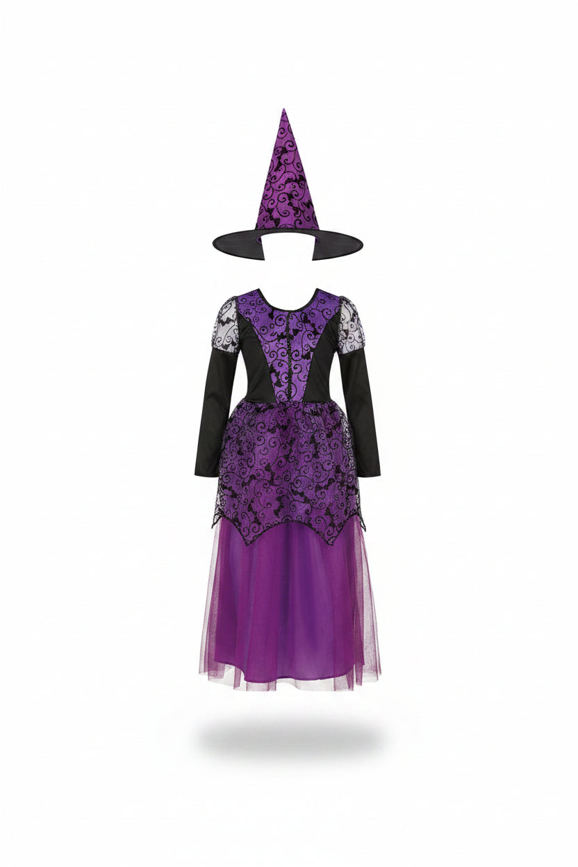 Bersh | Children's Purple Bat Witch Dress and Hat Halloween Costume