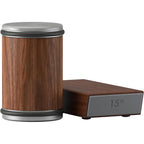 Compact roller knife sharpener with wooden body and 15° angle guide base