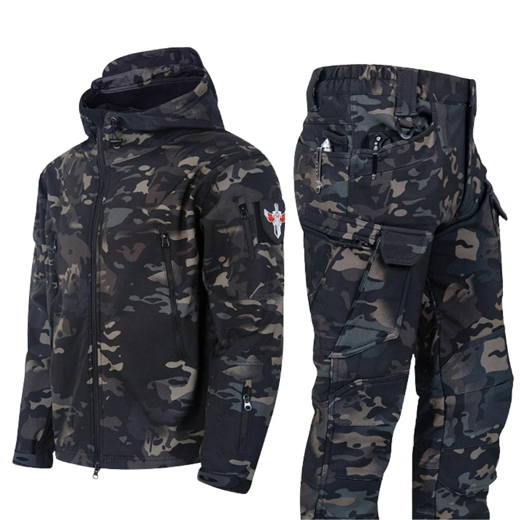 Alvero | Camo Softshell Jacket and Pants Set for Men - Waterproof Tactical Outdoor Rugged Fit-Tactical Set-Dark Camo-XS-Camoufit