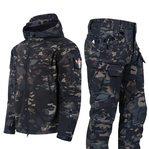 Alvero | Camo Softshell Jacket and Pants Set for Men - Waterproof Tactical Outdoor Rugged Fit-Tactical Set-Dark Camo-XS-Camoufit