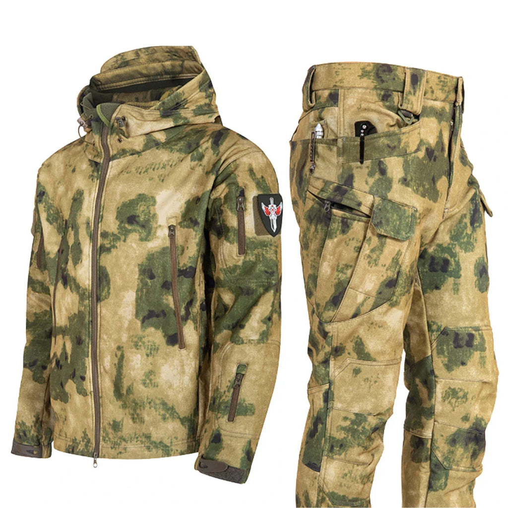 Alvero | Camo Softshell Jacket and Pants Set for Men - Waterproof Tactical Outdoor Rugged Fit-Tactical Set-Green Camo-XS-Camoufit