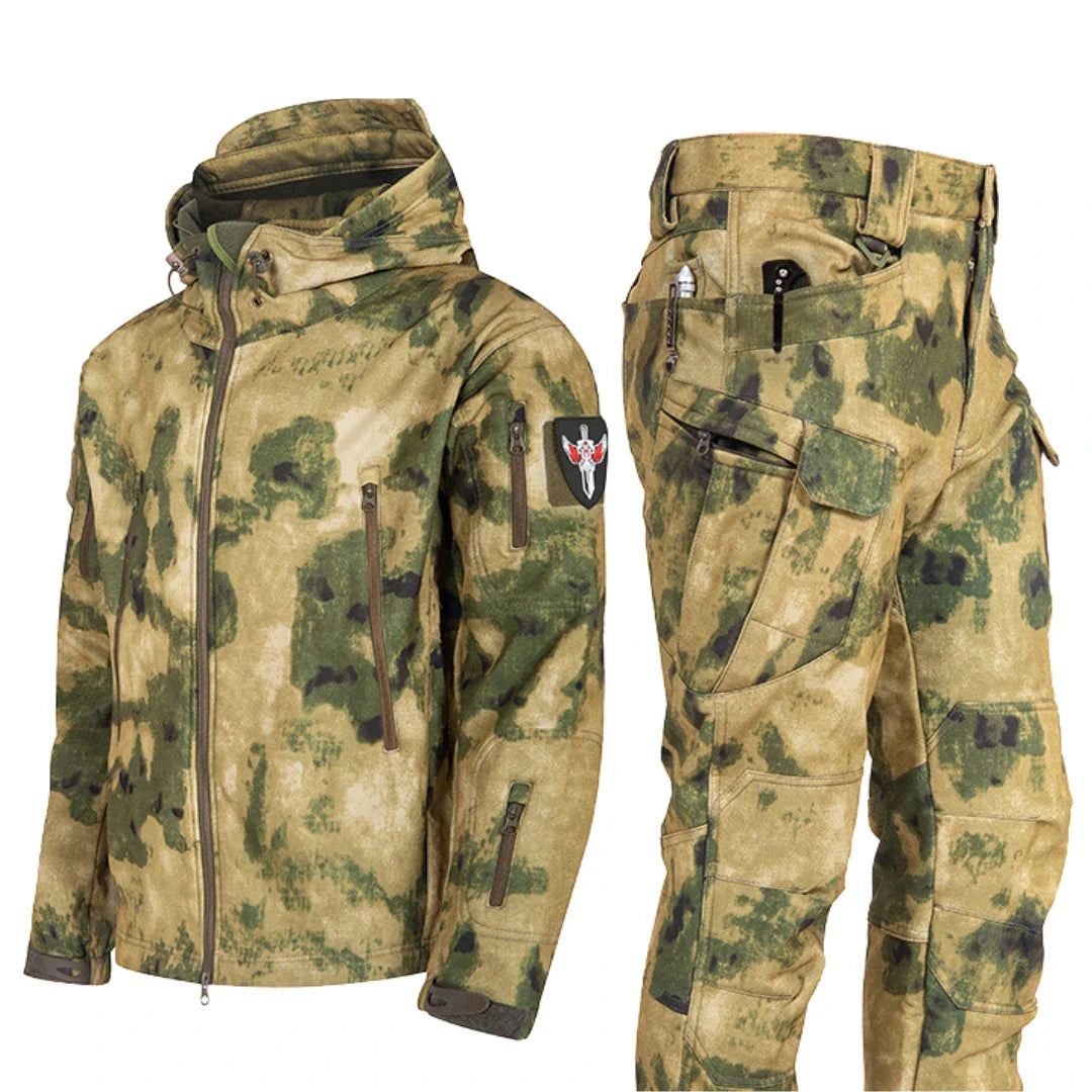 Alvero | Camo Softshell Jacket and Pants Set for Men - Waterproof Tactical Outdoor Rugged Fit-Tactical Set-Green Camo-XS-Camoufit