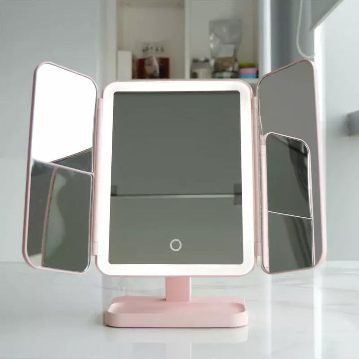 Lighted LED Makeup Vanity Mirror with 3 Color Lighting Modes - Dimmable Touch Screen Tabletop Cosmetic Mirror